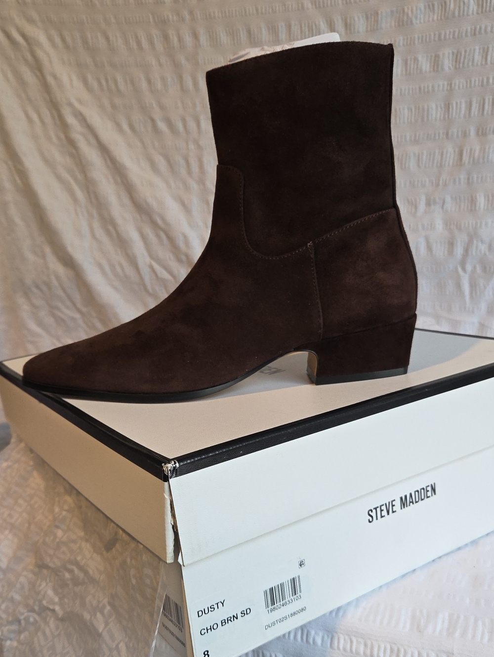 NWT Steve Madden Dusty Square Toe Boots - Chocolate Brown Suede (Size 8)